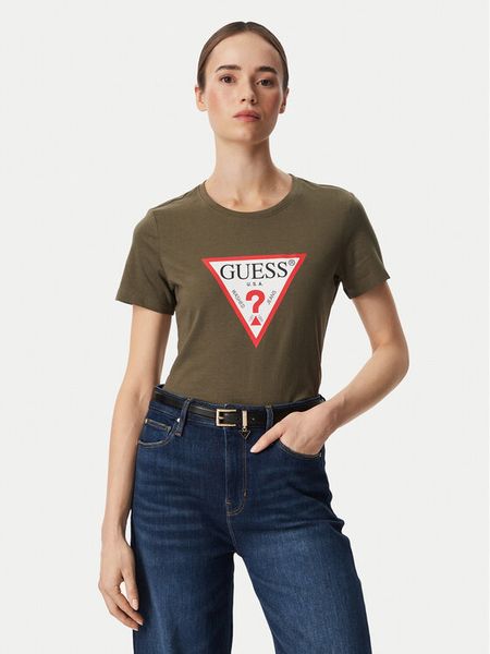 Guess T-Shirt W1YI1B I3Z14 Khaki Regular Fit. Brązowe t-shirty Guess, l, z aplikacjami, z bawełny, bez kołnierzyka, bez ramiączek. Za 154.99 zł.
