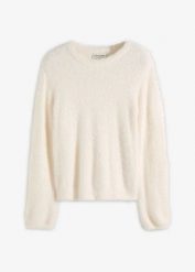 Sweter z pluszu z miękkiej wiskozy. Białe swetry bonprix, bez wzorów, z wiskozy, bez ramiączek. Za 99.99 zł.