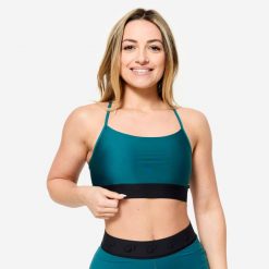 Stanik sportowy Domyos. Niebieskie bielizna sportowa DOMYOS, l, bez wzorów, z elastanu. Za 49.99 zł.