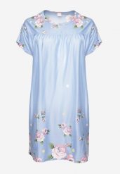 Niebieska Koszula Nocna w Kwiatowy Wzór z Krótkim Rękawem Seliaane. Niebieskie koszule nocne Born2be, plus size, bez wzorów, plus size, bez ramiączek. Za 49.99 zł.