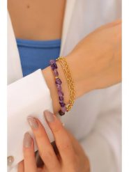 Pierres delicates Pozłacana bransoletka z ametystami rozmiar: onesize. Fioletowe bransoletki Pierres delicates, z ametystem, pozłacane. Za 74.99 zł.