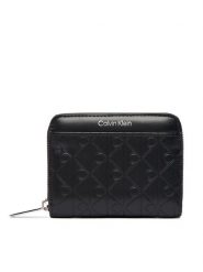 Calvin Klein Mały Portfel Damski Emblem Aop Embossed Zip Around LV04F1081G Czarny. Czarne portfele Calvin Klein, bez wzorów, ze skóry. Za 299.99 zł.