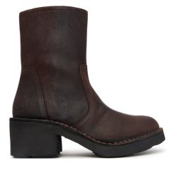 Botki Fly London. Brązowe botki Fly London, bez wzorów, bez obcasa, na słupku, bez zapięcia. Za 794.99 zł.