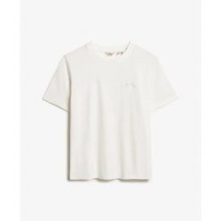 Damska koszulka z haftem Superdry Essential Logo. Białe bluzki Superdry, bez wzorów, bez kołnierzyka, bez ramiączek. Za 96.10 zł.