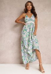 Zielona Rozkloszowana Sukienka Maxi na Ramiączkach Blakela. Zielone sukienki Renee, na lato, m, bez wzorów, bez kołnierzyka, bez ramiączek, maxi, kopertowe. Za 49.99 zł.