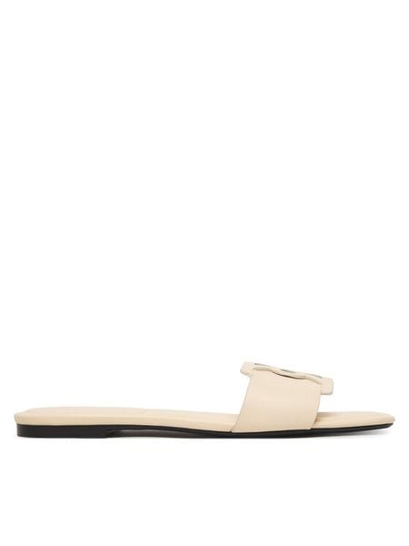 Calvin Klein Klapki Square Flat Sandal Emblem HW0HW03128 Żółty. Żółte klapki Calvin Klein, bez wzorów, ze skóry, bez obcasa. Za 409.99 zł.