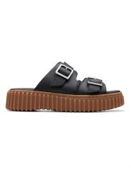 Clarks Skórzane klapki "Torhill" w kolorze czarnym rozmiar: 39. Czarne klapki Clarks, bez wzorów, z otwartym noskiem, bez obcasa. Za 232.78 zł.