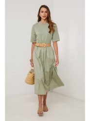 Lin Passion Sukienka w kolorze khaki rozmiar: 38/40. Brązowe sukienki Lin Passion, bez wzorów, z bawełny, klasyczne, bez kołnierzyka, bez ramiączek, midi. Za 199.95 zł.