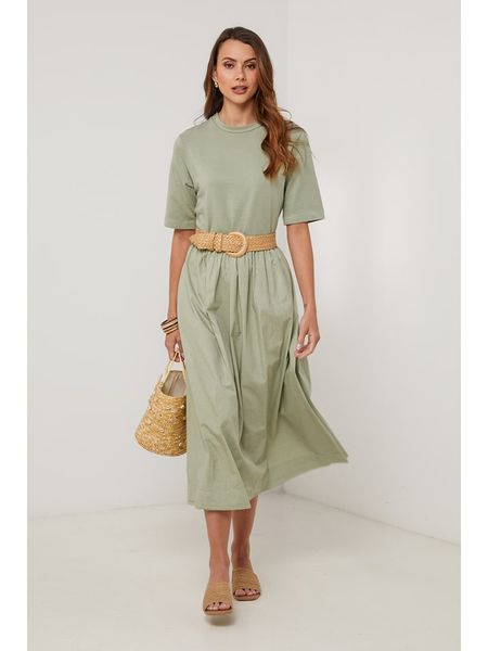 Lin Passion Sukienka w kolorze khaki rozmiar: 38/40. Brązowe sukienki Lin Passion, bez wzorów, z bawełny, klasyczne, bez kołnierzyka, bez ramiączek, midi. Za 154.95 zł.