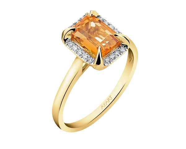 Pierścionek z żółtego złota z diamentami i cytrynem - próba 585. Żółte pierścionki Apart, z cytrynem, złote. W wyprzedaży za 2,163.00 zł.