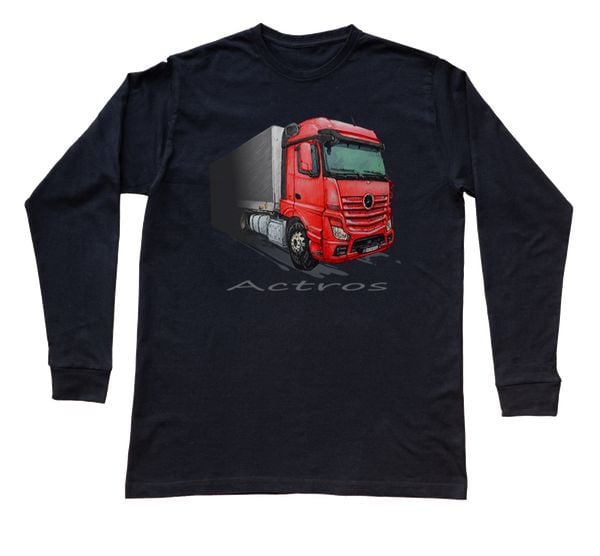 Mercedes-Benz Actros — bluzka z długim rękawem (Rozmiar: M (dorosła); Kolor koszulki: czarny; Rodzaj nadruku: Mercedes-Benz Actros). Czarne bluzki nikiniki, m, bez wzorów, z bawełny, bez kołnierzyka, bez ramiączek. Za 99.00 zł.