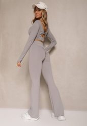 Jasnoszare Legginsy Dzwony High Waist Orruvana. Szare legginsy Renee, m, bez wzorów, z jeansu, z podwyższonym stanem. Za 69.99 zł.