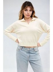 Monki Sweter w kolorze kremowym rozmiar: M. Brązowe swetry Monki, m, bez wzorów, bez ramiączek. Za 74.81 zł.