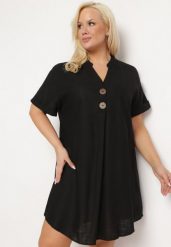 Czarna Sukienka z Lnem Pudełkowa z Krótkim Rękawem i Guzikami Effienu. Czarne sukienki Born2be, na spotkanie biznesowe, l, bez wzorów, z materiału, eleganckie, bez kołnierzyka, bez ramiączek, mini. Za 79.99 zł.