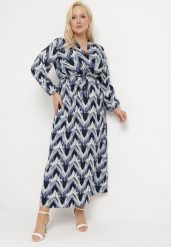 Niebieska Rozkloszowana Sukienka o Kopertowym Kroju z Paskiem i Gumką w Pasie Bristella. Niebieskie sukienki Born2be, do pracy, l, z aplikacjami, biznesowe, bez kołnierzyka, plus size, bez ramiączek, maxi, dopasowane. Za 99.99 zł.