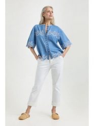 Josephine & Co Bluzka "Judith" w kolorze niebieskim rozmiar: 36. Niebieskie bluzki Josephine & Co, bez wzorów, z bawełny, bez kołnierzyka, bez ramiączek. Za 260.99 zł.