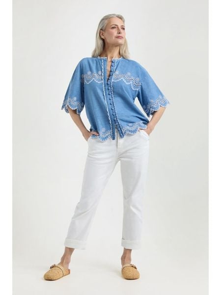 Josephine & Co Bluzka "Judith" w kolorze niebieskim rozmiar: 40. Niebieskie bluzki Josephine & Co, bez wzorów, z bawełny, bez kołnierzyka, bez ramiączek. Za 265.39 zł.