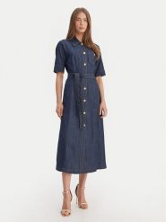 Luisa Spagnoli Sukienka jeansowa Periodico 542815 Granatowy Regular Fit. Niebieskie sukienki LUISA SPAGNOLI, m, bez wzorów, z bawełny, bez kołnierzyka, bez ramiączek. Za 1,749.00 zł.