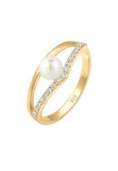 Elli Damski Elegancki Geo Design z perłą hodowlana słodkowodną i kryształami w srebrze 925 Sterling Silver pozłacane Pierścionki 1 ct. Szare pierścionki Elli, z perłą, pozłacane. Za 168.99 zł.