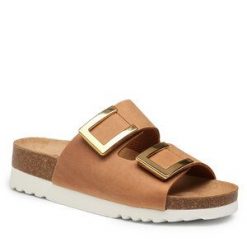 Klapki Scholl. Brązowe klapki Scholl, bez wzorów, bez obcasa. Za 389.99 zł.