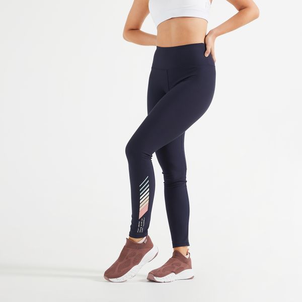 Legginsy fitness damskie Domyos. Czarne legginsy DOMYOS, l, bez wzorów, z elastanu, z podwyższonym stanem. Za 59.99 zł.