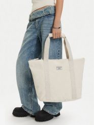 Guess Jeans Torebka CWBEO-GUESS-B-016-09 Écru. Białe shopper Guess Jeans, z aplikacjami, z jeansu, bez dodatków. Za 199.99 zł.
