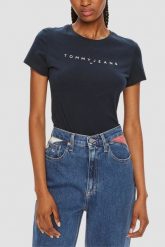 TOMMY JEANS Granatowy damski t-shirt, Rozmiar S. Niebieskie t-shirty Tommy Jeans, s, bez wzorów, z jeansu, bez kołnierzyka, bez ramiączek. W wyprzedaży za 119.99 zł.