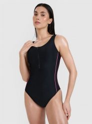 4F Kostium kąpielowy jednoczęściowy damski - czarny XXL. Czarne szorty 4f, bez wzorów, z elastanu, eleganckie. Za 149.99 zł.