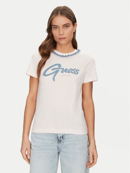 Guess T-Shirt W5GI03I3Z14 Różowy Regular Fit. Czerwone t-shirty Guess, s, z aplikacjami, z bawełny, bez kołnierzyka, bez ramiączek. Za 129.99 zł.