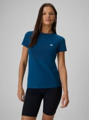 4F T-shirt slim gładki damski - turkusowy XL. Niebieskie t-shirty 4f, xl, bez wzorów, z bawełny, bez kołnierzyka, bez ramiączek. Za 39.99 zł.