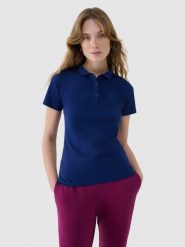 4F Koszulka polo slim damska - granatowa S. Niebieskie koszulki polo 4f, s, bez wzorów, z bawełny, bez kołnierzyka, bez ramiączek. W wyprzedaży za 39.99 zł.