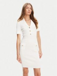 Guess Sukienka dzianinowa W5YK29 Z0130 Biały Slim Fit. Białe sukienki Guess, s, z aplikacjami, z dzianiny, bez kołnierzyka, bez ramiączek. Za 619.99 zł.