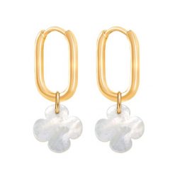 Kolczyki Cube z koniczyną z masy perłowej pozłacane. Żółte kolczyki Lilou, z perłą, pozłacane. Za 377.00 zł.