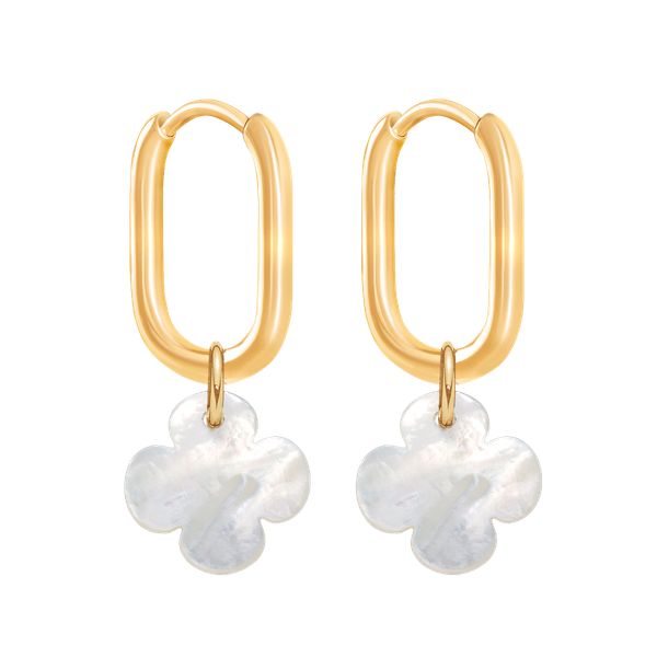 Kolczyki Cube z koniczyną z masy perłowej pozłacane. Żółte kolczyki Lilou, z perłą, pozłacane. Za 377.00 zł.