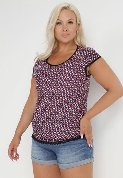 Granatowo-Czerwona Bluzka Aglapeia. Niebieskie bluzki Born2be, l, bez wzorów, z koronki, bez kołnierzyka, bez ramiączek. Za 14.99 zł.