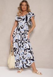 Niebieska Rozkloszowana Sukienka z Wiskozy w Geometryczny Wzór Anisoria. Niebieskie sukienki Renee, na co dzień, l, bez wzorów, z wiskozy, eleganckie, bez kołnierzyka, bez ramiączek, midi, rozkloszowane. Za 54.99 zł.