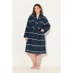 Damskie Szlafrok paski szalowy kołnierz długi rękaw frotte. Niebieskie szlafroki Ulla Popken, plus size, bez wzorów, z bawełny, plus size, bez ramiączek, bez kaptura. Za 349.99 zł.