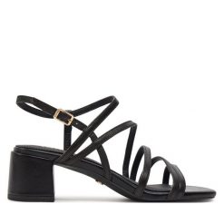Sandały Tamaris. Czarne sandały Tamaris, bez wzorów, bez obcasa, na słupku, bez zapięcia. Za 209.99 zł.