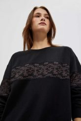 Bluza z wiązaniem. Czarne bluzy MOODO, m, bez wzorów, z bawełny, bez kaptura. W wyprzedaży za 29.99 zł.