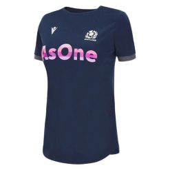 Damski bawełniany T-shirt Écosse Murrayfield Op2 2023. Niebieskie t-shirty Macron, bez wzorów, z bawełny, bez kołnierzyka, bez ramiączek. Za 176.50 zł.