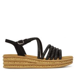 Sandały Gabor. Czarne sandały Gabor, bez wzorów, bez obcasa, na koturnie, bez zapięcia. Za 649.99 zł.