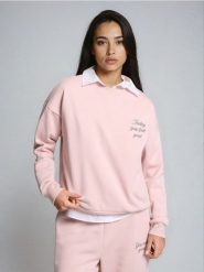 Bluza crewneck z napisem - różowy. Czerwone bluzy Sinsay, l, bez wzorów, bez kaptura. Za 29.99 zł.