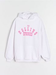 Bluza z nadrukiem The Rolling Stones - kremowy. Białe bluzy Sinsay, l, bez wzorów, bez kaptura. Za 79.99 zł.