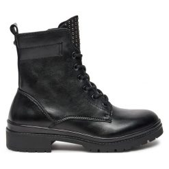 Botki Tamaris. Czarne botki Tamaris, bez wzorów, bez obcasa, na płaskiej podeszwie, bez zapięcia. Za 379.99 zł.