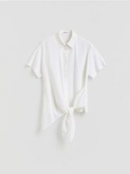 Koszula z lnem - biały. Białe koszule Reserved, l, bez wzorów, z wiskozy, bez kołnierzyka, bez ramiączek. Za 109.99 zł.