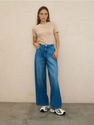 Jeansy baggy mid waist - niebieski. Niebieskie jeansy Sinsay, l, bez wzorów. Za 79.99 zł.