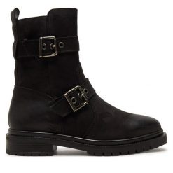 Botki Tamaris. Czarne botki Tamaris, bez wzorów, bez obcasa, na płaskiej podeszwie, bez zapięcia. Za 629.99 zł.