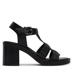 Sandały Tamaris. Czarne sandały Tamaris, bez wzorów, bez obcasa, na słupku, bez zapięcia. Za 379.99 zł.