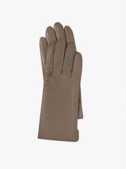 Klasyczne skórzane rękawiczki damskie. Brązowe rękawiczki Ryłko, bez wzorów, ze skóry, klasyczne. W wyprzedaży za 99.99 zł.