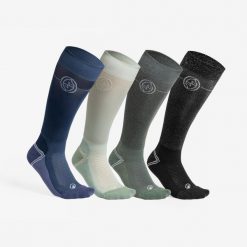 Skarpety jeździeckie dla dorosłych bardzo cienkie Zestaw 4 par. Czerwone skarpety FOUGANZA, bez wzorów, z bawełny. Za 89.99 zł.